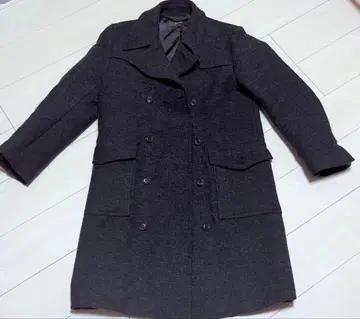 [ 거의 미사용 ] 고급 디자인 더블 버튼 울 롱 코트 차콜 그레이