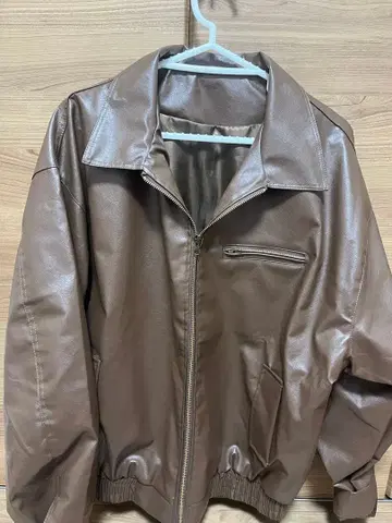 브라운 합성 피혁 자켓