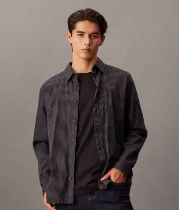 캘빈클라인 블랙 스트라이프 버튼업 셔츠 미사용 새상품