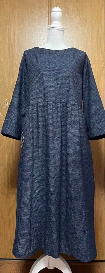 기모노 리메이크 심플 서생 무늬 허리 개더 원피스