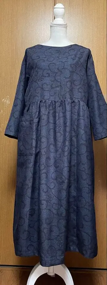 기모노 리메이크 남색 계열  허리 개더 원피스