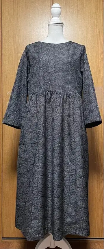 기모노 리메이크 모시잎 패턴  허리 개더 원피스