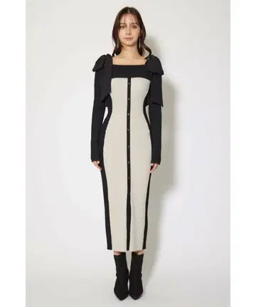 rienda 바이컬러 오프숄더 리본 니트 원피스 택 포함 새상품