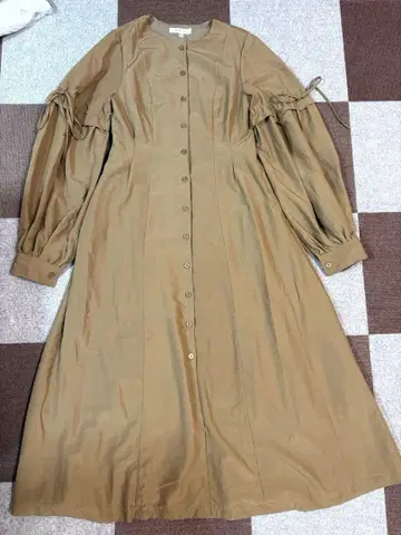 moussy 마우지 셔츠 원피스 볼륨 슬리브 리본 브라운