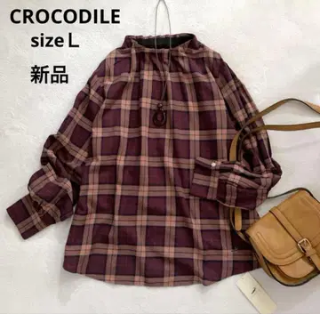 [택 포함 새상품] 크로커다일 체크 무늬 블라우스 개더넥 라코스테