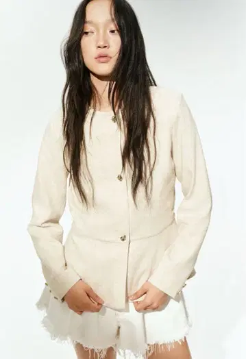 당일 발송 [ H&M ] 린넨 블렌드 페플럼 자켓 M