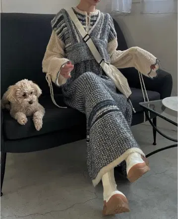 [ 새상품급 ] willfully 니트 샤기 원피스 셋업