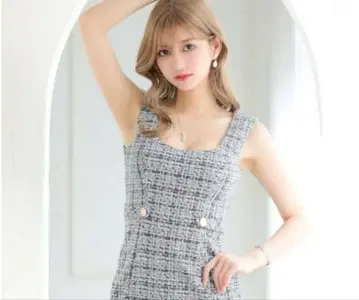 택 포함 새상품 트위드 스퀘어 넥 드레스 gl2851