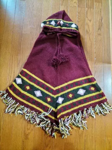 프린지 장식 버건디 판초