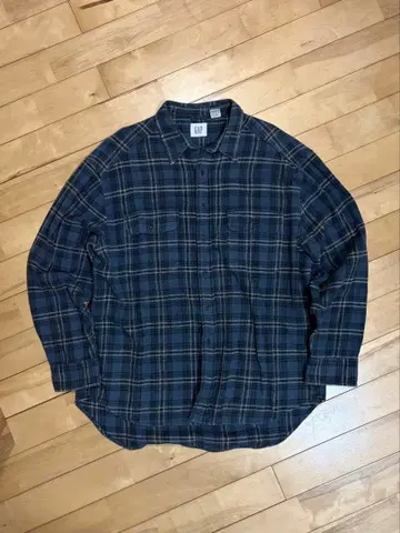 90s GAP 네이비 체크 무늬 플란넬 셔츠