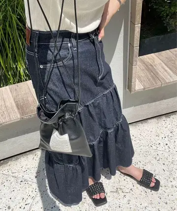 다크 데님 티어드 롱 스커트 프리 사이즈