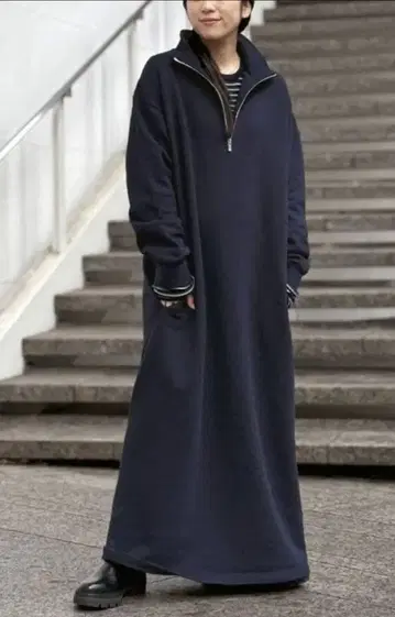 AP STUDIO 하프 지퍼 맨투맨 드레스 38 네이비 미사용