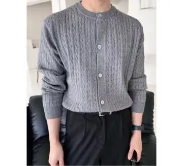 DEARMINE 라운드넥 프레첼 가디건 L 그레이