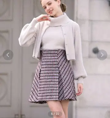 앙데팡당 컬러 하운드투스 체크 트위드 미니 스커트