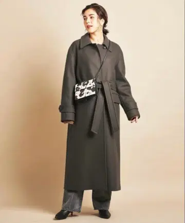 [ 새상품급 ] BEAUTY&YOUTH 멜톤 스텐칼라 벨트 롱 코트 M