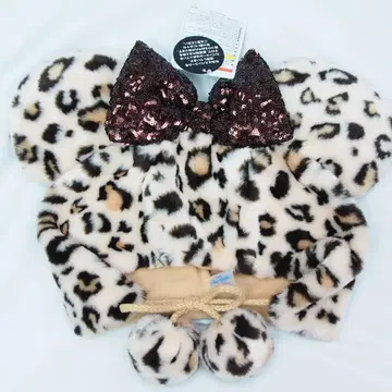 미니 미니 마우스 폼폼 포함 레오파드 무늬 팬캡 베이지