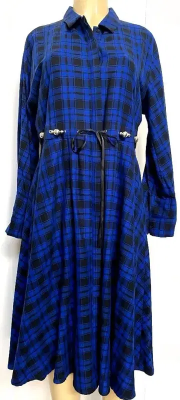 Maje Rebel 벨트 체크 코튼 플란넬 미디 드레스 S