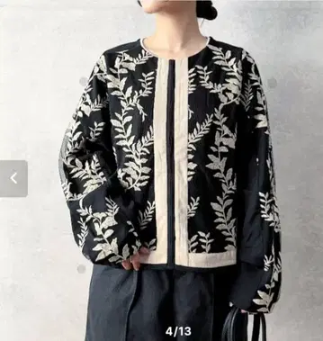 antiqua 자수 레이스 자켓 블랙