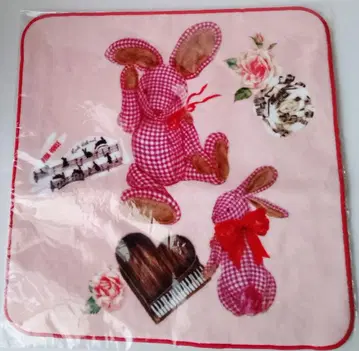 핑크하우스 깅엄 토끼 타월 손수건