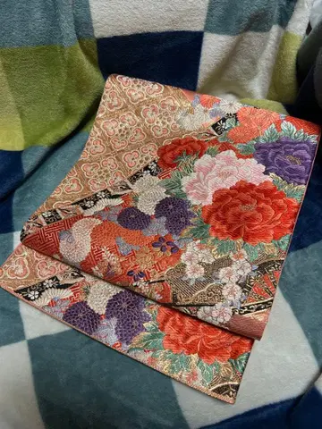 육통 후쿠로 오비 꽃 자동차/패치워크 무늬