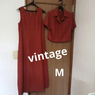 vintage 새상품급 홍차색 자수 롱 원피스, 볼레로 셋업 M