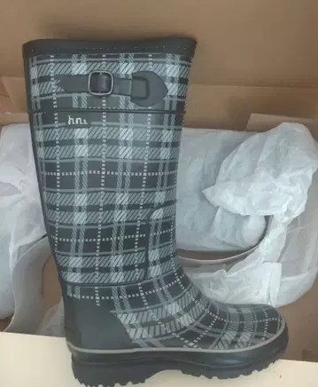 hiromichi nakano 체크 무늬 레인부츠 23cm 블랙