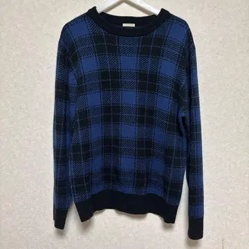 니트 스웨터 체크 파랑 블랙 L 구제 의류