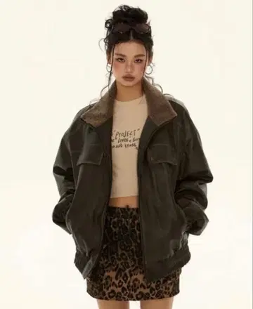 지하인 온라인 레트리 울 가죽 재킷 XL