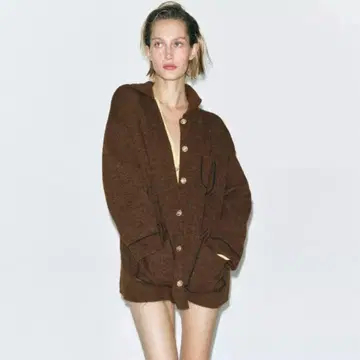 ZARA 골드 버튼 니트 가디건 브라운