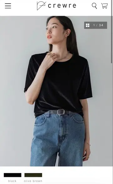 crewre 시어 벨로아 크루넥 T 블랙 사이즈:2