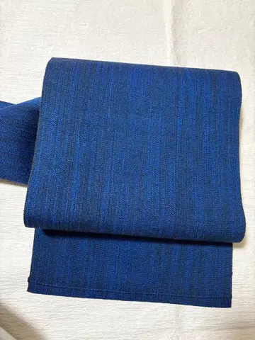 명주 나고야 오비 인디고 블루 네이비 나염 솔잎 매듭 가볍고 매기 쉬운