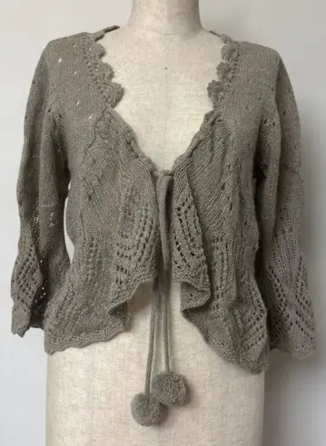 미사용 택 포함 레이스 편직 오부소매 가디건