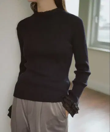 [ OHGA ] 레이스 니트 네이비x블랙 레이스