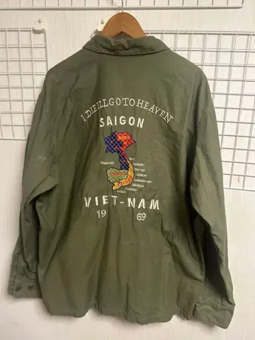 사이공 자수 올리브 그린 밀리터리 자켓