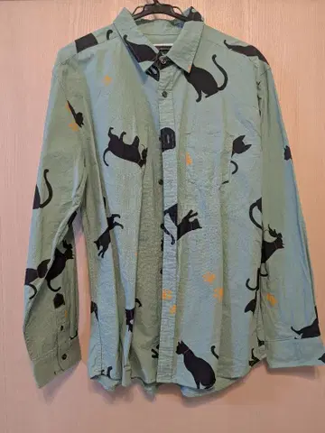 위즈덤 WISDOM 고양이 패턴 긴팔 셔츠 LL 사이즈