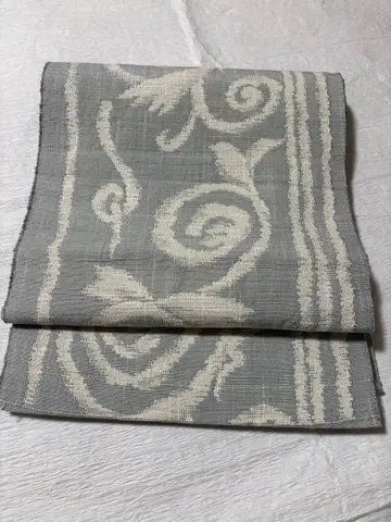 츠무기 나고야 오비 직물 마츠바 사양 그레이 육통 당초 무늬 연습 평상복