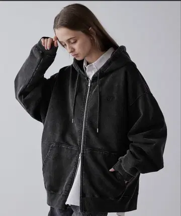 풀 집업 후드티 빈티지 블랙