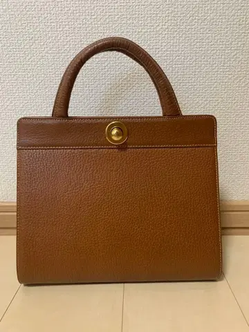 고품질 브라운 천연 가죽 핸드백 골드 금장 장식