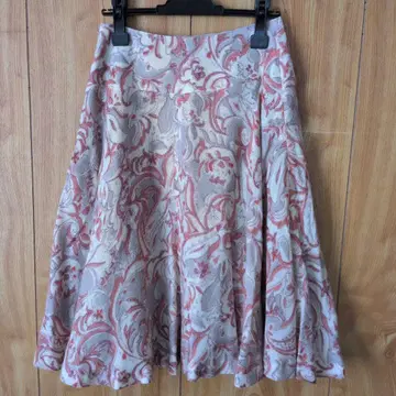 TWO:C 꽃무늬 플레어 스커트 그레이지 핑크