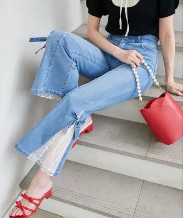 마제스틱 레곤 레이스 벨트 세트 밑단 리본 데님