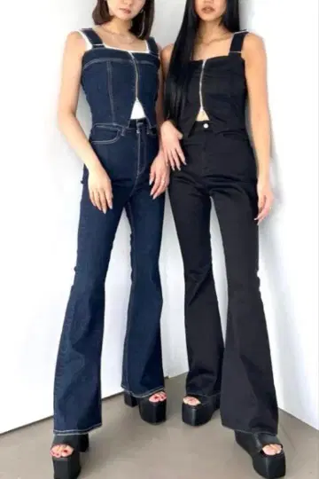 EMODA 플레어 데님 살로펫 프론트 지퍼