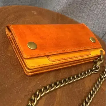 오렌지 가죽 접이식 지갑 체인 포함