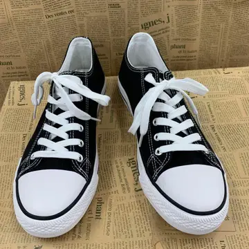 새상품 남성용 25.5cm 경량 폭넓은 캔버스 스니커즈 블랙 1980D