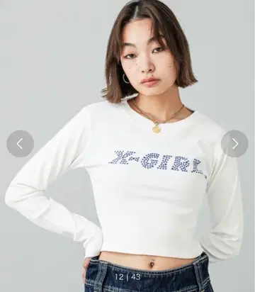 X-GIRL 스타 스터드 로고 긴팔 크롭 T셔츠 화이트 M
