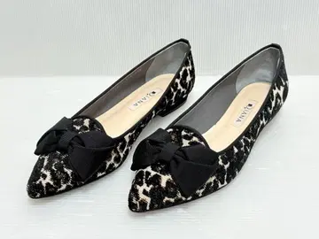 [ 미사용품 ] DIANA 다이애나 리본 레오파드 무늬 플랫슈즈