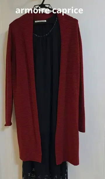 SUNWAY 리브 긴팔 가디건 크림슨