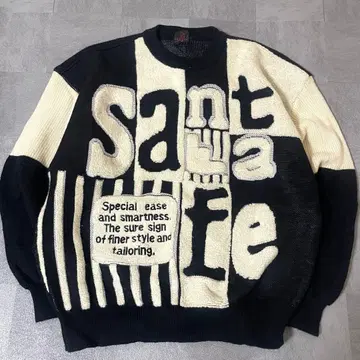 산타페 니트 스웨터 블랙 아이보리 빅 로고 사이즈 05
