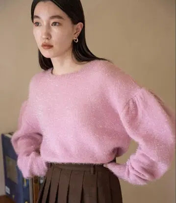 LOWRYSFARM 핑크 벌룬 슬리브 니트 스웨터