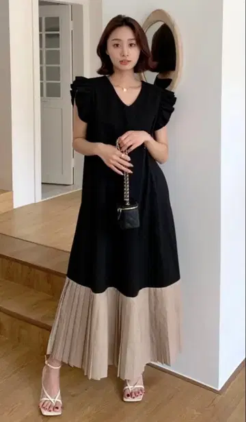 벌스데이 바쉬 인기 콤비네이션 플리츠 롱 원피스