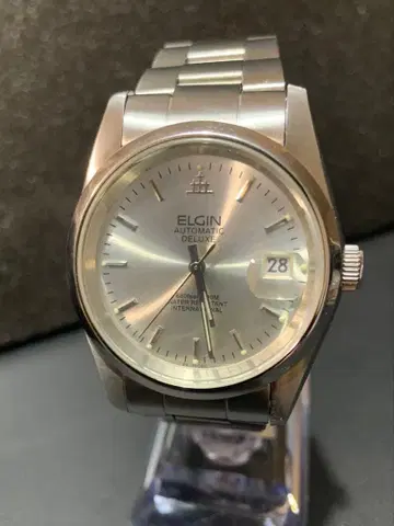엘진 ELGIN 실버 자동 와인딩 남성용 손목시계 데이트